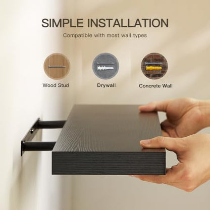 AMADA HOMEFURNISHING Floating Shelves Wall Mounted, 32 x 7 Inch Wall Shelves for Bathroom, Bedroom, Living Room, Black Shelves Set of 2 - color: Black, size: 32 inches