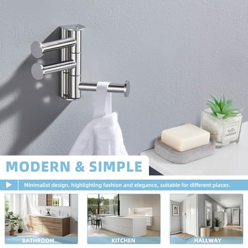Suyar Swivel Towel Hook Polished Chrome, Bathroom Robe Holder with 3 Arms | SUS304 Stainless Steel, Screw Mount - color: Polished Chrome, size: 1 Pack
