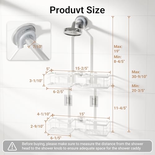 Adjustable Shower Caddy Hanging Rustproof Shower Caddy for Handheld Showerheads, Shower Organizer with Hooks Soap Holder, Anti-Swing Shower Rack Bathroom Accessories (White) - color: White