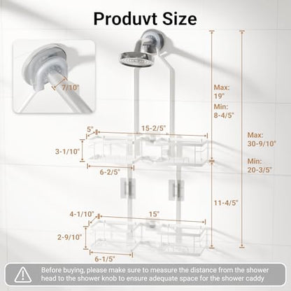 Adjustable Shower Caddy Hanging Rustproof Shower Caddy for Handheld Showerheads, Shower Organizer with Hooks Soap Holder, Anti-Swing Shower Rack Bathroom Accessories (White) - color: White