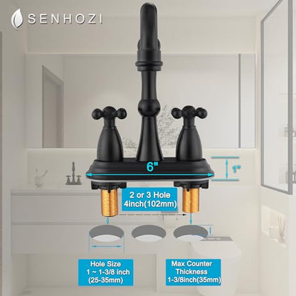 Matte Black Antique Bathroom Faucet, 4 Inch Centerset | Stainless Steel, Lavatory Faucet, Pop Up Drain, 4 inch Centerset - color: Matte Black