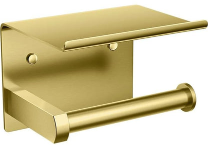 Premium Toilet Paper Holder with Phone Shelf, Wall Mounted, for Bathroom, Living Room, Restroom, RV, and so on, Stainless Steel-Rustproof,Tissue Roll Holder with Storage Shelf-Gold(YaoJooHome) - color: Gold