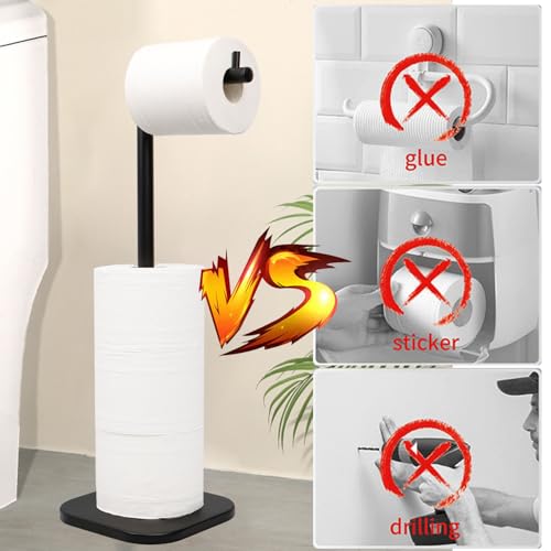 Toilet Paper Holder Stand, Free Standing Tissue Paper Storage for Bathroom, Stainless Steel Toilet Paper Stand with Reserve for 5 Roll Weighted Base Bathroom Toilet Roll Holder(Matte Black) - color: Matte Black