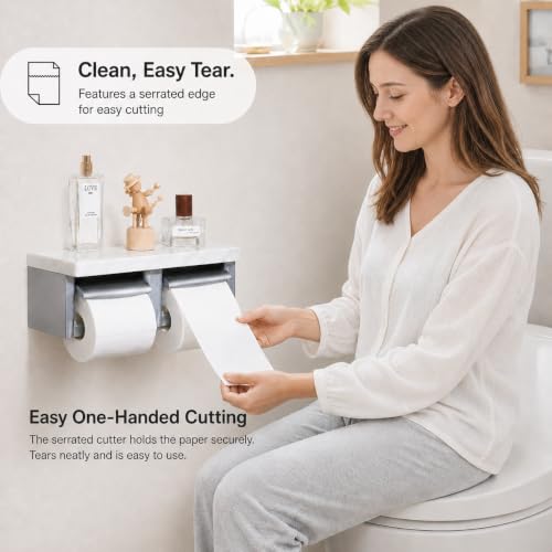 Toilet Paper Holder with Shelf- with Toilet Paper Cutting Function, Modern Toilet Paper Holder Wall Mounted for Bathroom Washroom (Marble Black&Black, Single) - color: Marble Black&black, size: Single