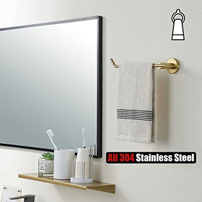 JQK Brass Gold Hand Towel Bar, Stainless Steel Towel Ring for Bathroom, 9 Inch Necklace Holder Brushed Golden Wall Mount Left Hand, TR101-BG - color: Gold, size: 9 Inch (Left)