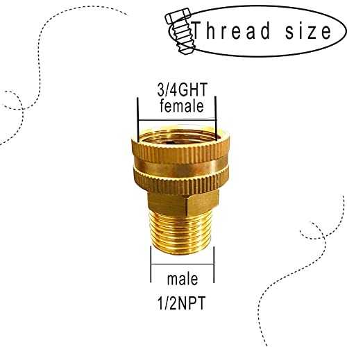 YOUHO Garden Hose Adapter Brass 3/4 GHT Female x 1/2 NPT Male Connector, GHT to NPT Adapter Brass Fitting, Garden Hose to Pipe Fittings Connect, Garden Pipe Joint Extension Repair Fitting - size: 1/2NPT(M) to 3/4 GHT(F)1pcs