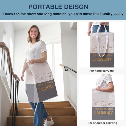 2 Pack Laundry Baskets, 92L Freestanding Laundry Basket with Handles, Waterproof Tall Collapsible Clothes Hamper for Dorm, Bedroom, Bathroom