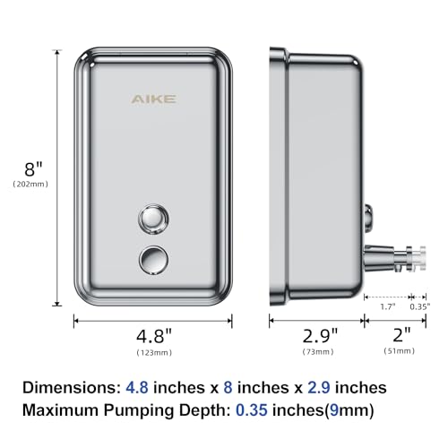 AIKE 37oz Liquid Soap Dispenser for Bathroom Easy Push,Polished AK1003 | Screw Wall Mount Design for Space-Saving,Large Capacity with Safety Key for Commercial Bathroom,Stainless Steel - color: Polished