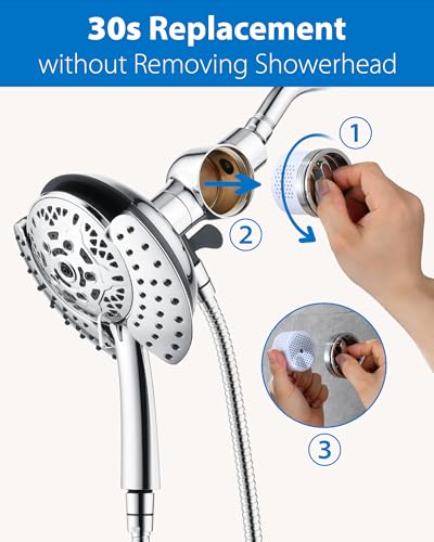 2 in 1 Shower Head with Handheld Combo High Pressure Chrome 2.5 GPM | 7.2" Rain Showerhead and 10 Spray Hand Held Shower, Adjustable Shower Angle, 59-inch Rotatable Stainless Steel Hose - color: Chrome, size: 2.5 GPM