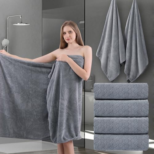 Ycosy Gray Bath Towels Set 35x70 Inches - Luxury 600 GSM Oversized Bath Sheet Towel,Extra Large Microfiber - Quick Dry,Highly Absorbent,Super Soft Shower Towels Spa Hotel Bathroom Towel Set (4-Pack) - color: Dark Gray, size: 4 Piece Bath Towel