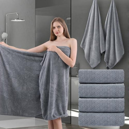 Ycosy Gray Bath Towels Set 35x70 Inches - Luxury 600 GSM Oversized Bath Sheet Towel,Extra Large Microfiber - Quick Dry,Highly Absorbent,Super Soft Shower Towels Spa Hotel Bathroom Towel Set (4-Pack) - color: Dark Gray, size: 4 Piece Bath Towel