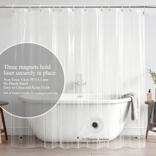 Extra Long 3 in 1 Waffle Shower Curtain Set with Liner 72x96 Black | 96 Inch Extra Tall, Waterproof Clear PEVA Liner, 256GSM Heavy Duty Fabric, Hotel Luxury Shower Curtain for Bathroom, 12 Hooks - color: A Black, size: 72"W x 96"L (Pack of 1)