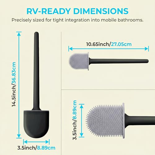 RV Silicone Toilet Brush with Holder, Drill-Free Wall Mounted Toilet Bowl Cleaner, Anti-Drip Anti-Roll Compact Brush for RV Camper & Small Bathroom (Black) - color: Black