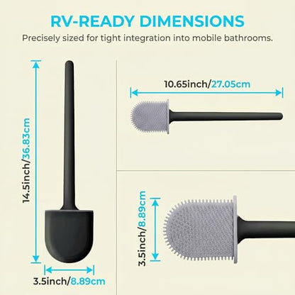 RV Silicone Toilet Brush with Holder, Drill-Free Wall Mounted Toilet Bowl Cleaner, Anti-Drip Anti-Roll Compact Brush for RV Camper & Small Bathroom (Black) - color: Black