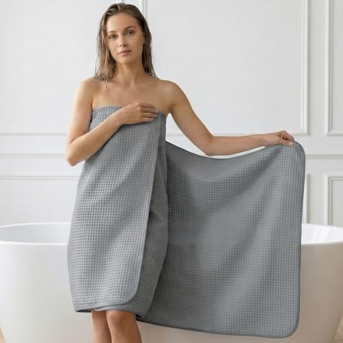 REDKISS Soft 8 Piece Waffle Towel Set, Microfiber, Lighter Weight, Absorbent, Quick Dry, Lint Free Bath Towels for Bathroom, Spa & Hotel – 2 Bath, 2 Hand, 4 Washcloths, Gray - color: Gray