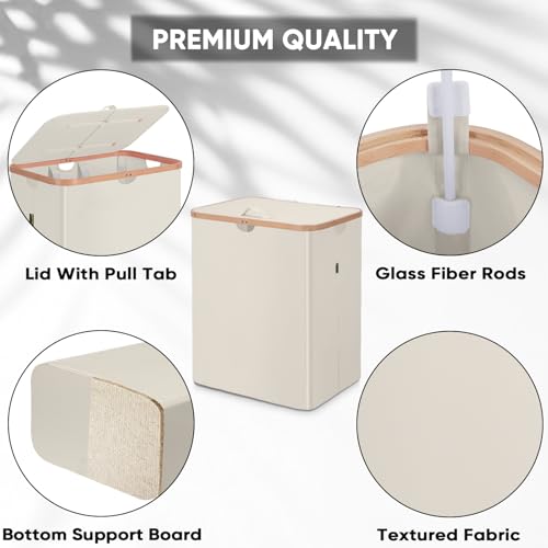 BALEINE Laundry Hamper with Lid, Tall Laundry Baskets with Bamboo Pull Handles, Large Laundry Bin with Internal Support (36 Gal/140L, Beige) - color: Beige, size: 140 liters