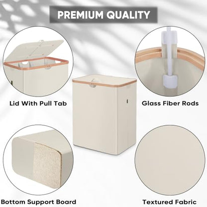 BALEINE Laundry Hamper with Lid, Tall Laundry Baskets with Bamboo Pull Handles, Large Laundry Bin with Internal Support (36 Gal/140L, Beige) - color: Beige, size: 140 liters