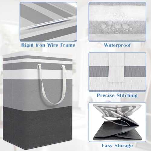 BlissTotes 3-Pack Laundry Basket, Collapsible Laundry Hamper, Grey, 125L | Laundry Clothes Hamper, Hampers for Bedroom, Freestanding Hamper with Handles, Clothes Laundry Basket - color: Grey, size: 125L