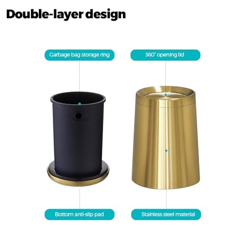 2.6Gal/10L Gold Bathroom Trash Small Small Bedroom Swing lid Trash can - color: gold