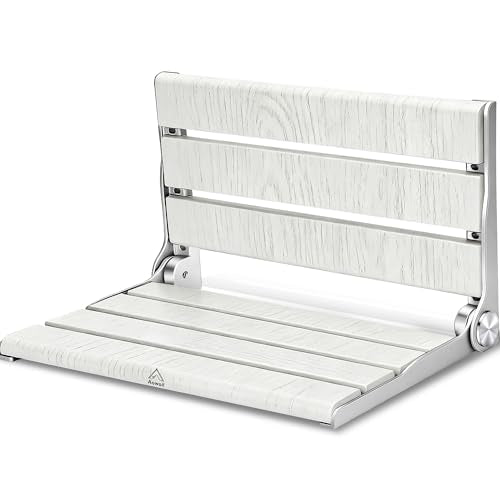 Wall Mounted Shower Seat – 16IN Teak Fold Down Shower Seat for Elderly, Disabled & Pregnant Women – Sturdy Shower Benches for Inside Shower with 400LB Capacity – 2026 Premium White Shower Bench - color: White