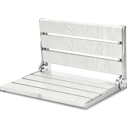 Wall Mounted Shower Seat – 16IN Teak Fold Down Shower Seat for Elderly, Disabled & Pregnant Women – Sturdy Shower Benches for Inside Shower with 400LB Capacity – 2026 Premium White Shower Bench - color: White