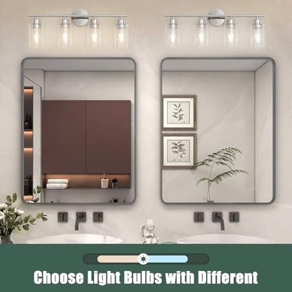 Bathroom Vanity Light Fixtures Brushed Nickel,4 Lights Rustic Farmhouse Vanity Bar Lighting Over Mirror Modern Industrial Wall Sconces Lamp with Cylinder Glass Shade - color: Brushed Nickel, size: 4 Lights