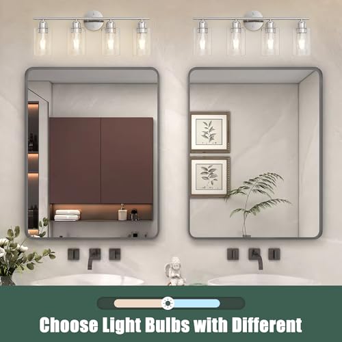 Bathroom Vanity Light Fixtures Brushed Nickel,4 Lights Rustic Farmhouse Vanity Bar Lighting Over Mirror Modern Industrial Wall Sconces Lamp with Cylinder Glass Shade - color: Brushed Nickel, size: 4 Lights