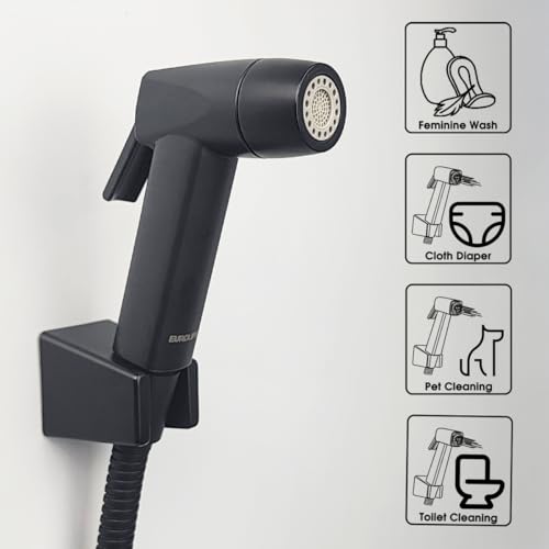 Handheld Bidet Sprayer for Toilet, Lockable Push Button, 2 Spray Modes, High Pressure ABS Bidet Sprayer Set with Hose & T-Valve, Easy Install – Black - color: Black Color