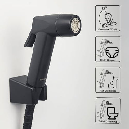 Handheld Bidet Sprayer for Toilet, Lockable Push Button, 2 Spray Modes, High Pressure ABS Bidet Sprayer Set with Hose & T-Valve, Easy Install – Black - color: Black Color