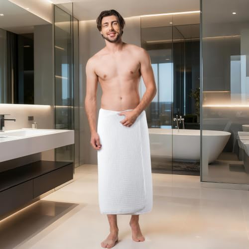 POLYTE 380 GSM Poly Blend Microfiber Quick Dry Waffle Bath Towel, 30x60 in | 2 Pack, Oversize, Lint Free, Body Towel - color: White