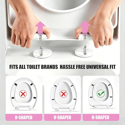Toddler Toilet Seat with Built-In Child Seat, Soft Close, Pink | Quick-release design removes easily for deep cleaning around hinges and hard-to-reach areas, keeping the toilet cleaner. - size: 18Pink