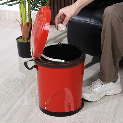 Cand 10 L Step Pedal Round Trash Can, Plastic Garbage Can with Lid, Red | For Office Bedroom Bathroom - color: Red(Step)