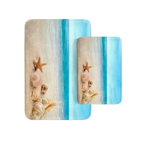 Britimes Beach Sea Shell Ocean Bathroom Rug Mat Set of 2, Summer Washable Cover Floor Rug Carpets Floor Bath Mat Bathroom Decorations 16x24 and 20x32 Inches - color: Sea Octopus 2