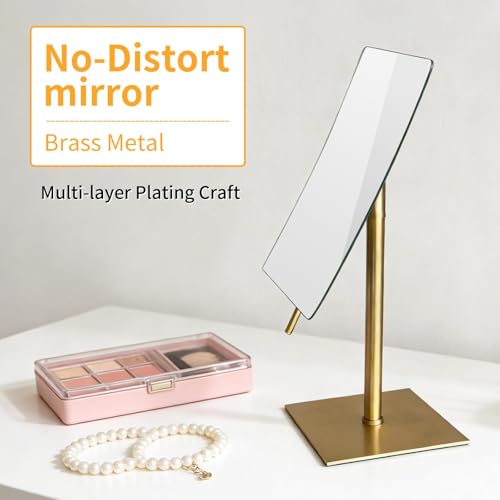 Bronze Table Standing Rectangular Vanity Makeup Mirror with 3X Magnification, Highly Adjustable, Crafted from 304 Stainless Steel, for Hotel Bathroom - color: Bronze