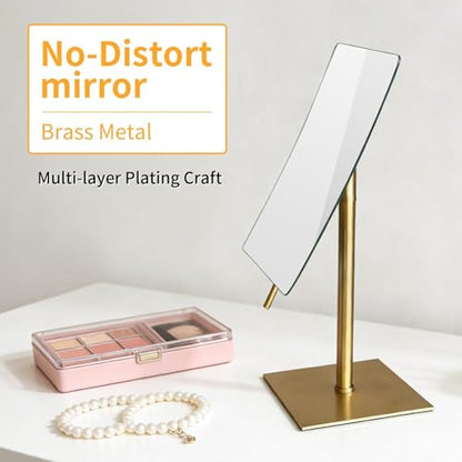 Bronze Table Standing Rectangular Vanity Makeup Mirror with 3X Magnification, Highly Adjustable, Crafted from 304 Stainless Steel, for Hotel Bathroom - color: Bronze