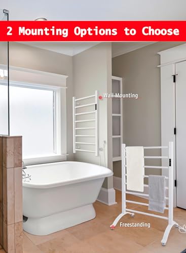 Heated Towel Rack, 8-Bar Towel Heater, Wall Mounted/Freestanding Design Towel Warmer, White