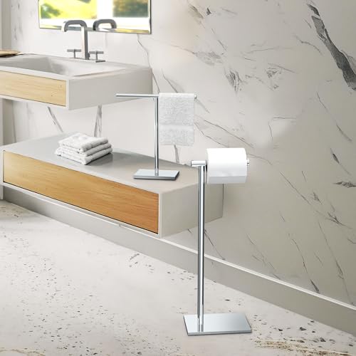 Gatco 1431C Modern Rectangle Base Freestanding Toilet Paper Holder, 21.25" Chrome with Weighted Base - color: Chrome, 21.25"h