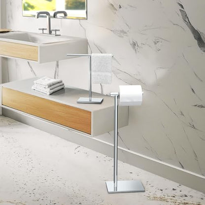 Gatco 1431C Modern Rectangle Base Freestanding Toilet Paper Holder, 21.25" Chrome with Weighted Base - color: Chrome, 21.25"h