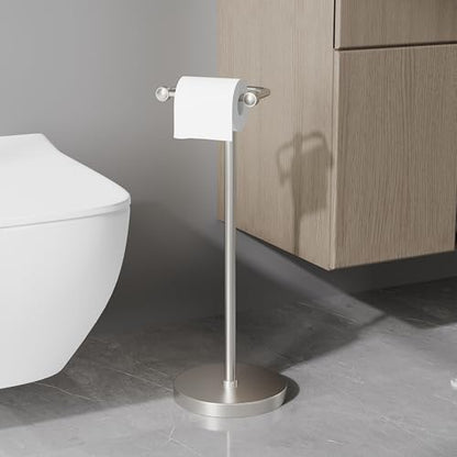 RARXTR Toilet Paper Holder Stand, Post Pivoting Design Free Standing Toilet Paper Holder, SUS304 Stainless Steel Toilet Paper Roll Holder, Heavy Stable Base (Brushed Nickel) - color: Brushed Nickel, size: Free Standing