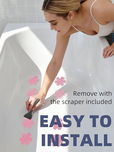 Secopad Bathtub Stickers Non-Slip, Safety Shower Treads Adhesive Appliques with Premium Scrape (Pink) - color: Pink