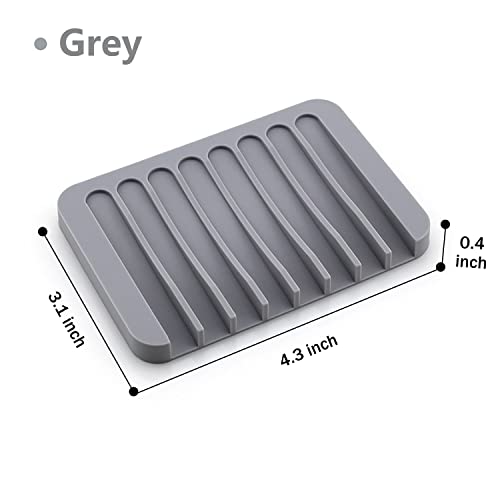 Self Draining Soap Dishes, 3 Pcs Silicone Soap Saver, Waterfall Drainer Soap Holder for Bathroom, Extend Soap Life, Keep Soap Bars Dry Clean & Easy Cleaning (Gray) - color: Grey