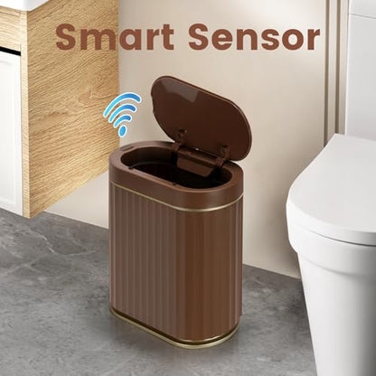 ELPHECO Bathroom Trash Can with Lid, 2 Gallon, Automatic Lid, Brown Gold | Motion Sensor Garbage Can, Slim Plastic Wastebasket, Smart Trash Bin for Bedroom, Bathroom and Office - color: Brown Gold