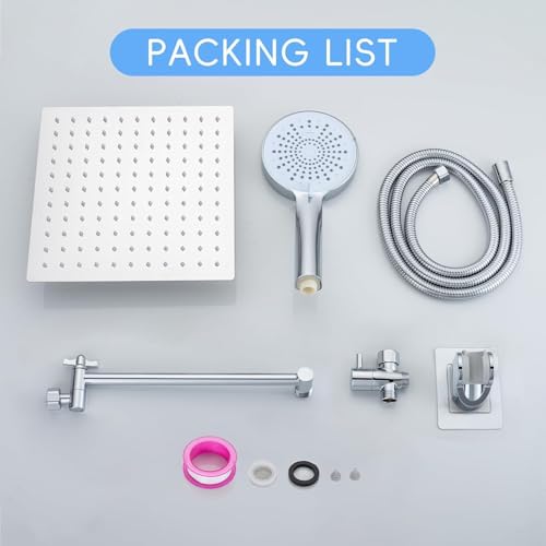 Peicuai Shower Head Combo, 10 Inch High Pressure Rain Shower Head with 11 Inch Adjustable Extension Arm, 5-Setting Handheld Shower with Long Hose, Powerful Spray for Low Water Pressure - color: 10-Inch Chrome