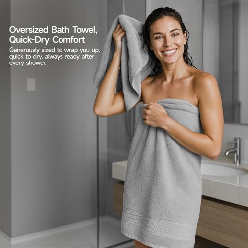 REDKISS 8 Piece Grey Towels Set - 100% Cotton Towels Set with 2 Large Bath Towels, 2 Hand, 4 Washcloths, 600 GSM Highly Absorbent Bath Towel Sets, Gray Quick Dry Shower Towel for Family Gym - color: Gray