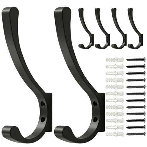 Coat Hanger Hooks Wall Mount - Backpack Hooks,Metal Wall Hooks For Hanging Heavy Duty,Screw In Hooks For Hanging Clothes,Black Coat Hooks For Wall,Purse Hanger For Wall,Wall Mounted Bag Hooks (6 Pack) - size: 6 Pack
