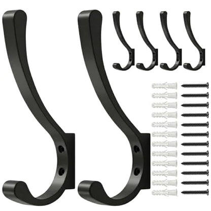 Coat Hanger Hooks Wall Mount - Backpack Hooks,Metal Wall Hooks For Hanging Heavy Duty,Screw In Hooks For Hanging Clothes,Black Coat Hooks For Wall,Purse Hanger For Wall,Wall Mounted Bag Hooks (6 Pack) - size: 6 Pack
