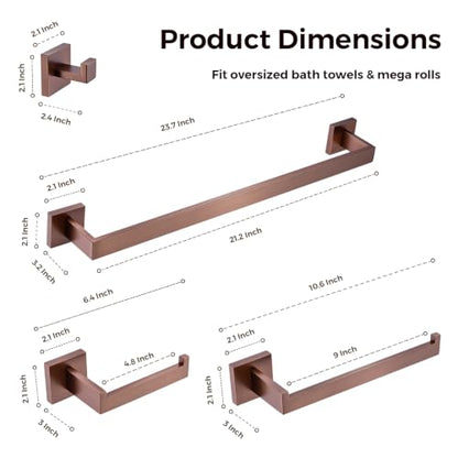 TRUSTMI Brushed Rose Gold 5-Piece Bathroom Hardware Set Wall Mount | SUS304 rose gold, laser-welded, 23.6" bar, 10.6" ring, 6.3" holder, 2 hooks, hardware included - color: Brushed Rose Gold