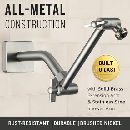 G-Promise 6 Inch Shower Extender with 6 Inch Arm and Flange(Brushed Nickel) | Solid Brass Construction, Height and Angle Adjustable, Standard Connection Thread, All Installation Tools Included - color: Brushed Nickel, style: 6 Inch