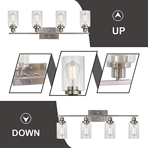 MELUCEE Bathroom Light Fixtures Brushed Nickel 4 Heads with Clear Glass | Modern Vanity Lights Wall Sconce with Clear Glass Shade for Hallway Kitchen Bedroom Living Room (Patent No.: US D963914 S) - color: Brushed Nickel, size: 4-Light