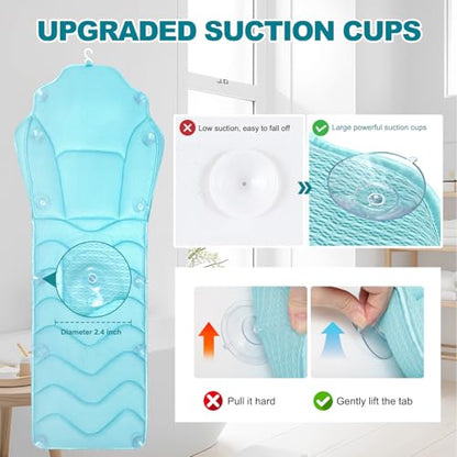 Full Body Bath Pillow for Bathtub - Extra Long 61’’ Bath Pillows for Tub, Ergonomic 4D Air Mesh Tub Pillow with Head, Neck & Lumbar Support, Bathtub Pillow Spa Cushion with Non-Slip Suction Cups